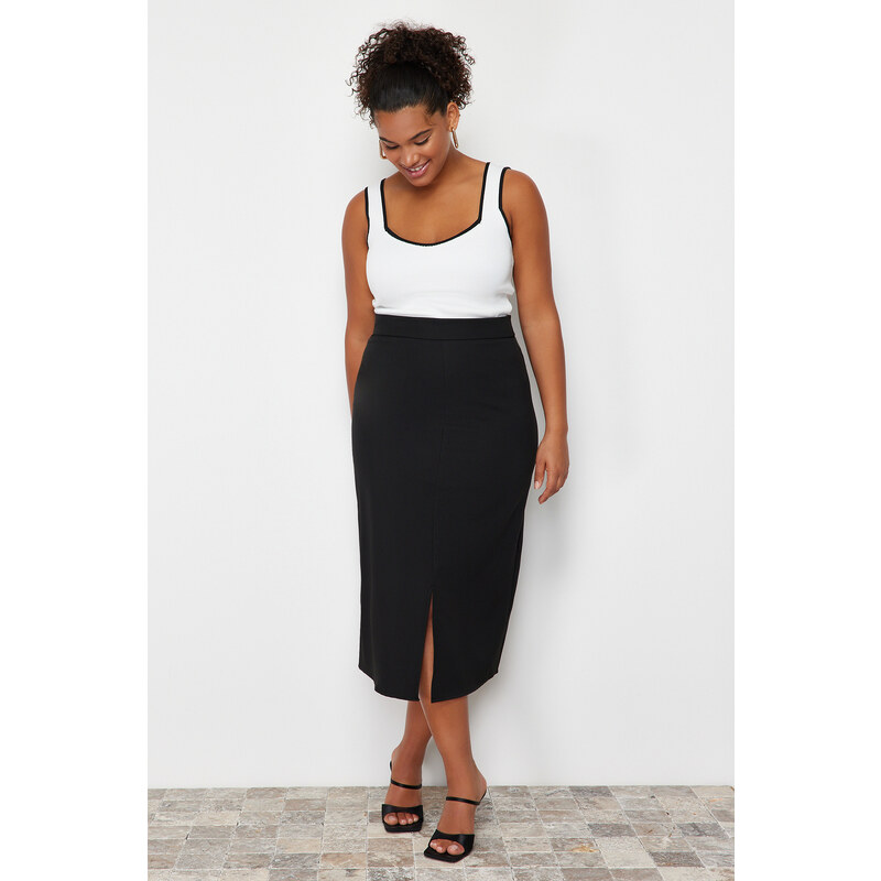 Trendyol Curve Ecru Stripe Detailed Square Neck Bodycon Knit Blouse 57753509