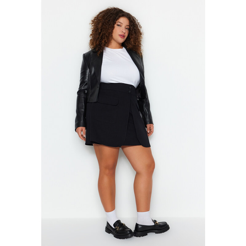 Trendyol Curve Black Plain A-line Knitted Gabardine Plus Size Skirt
