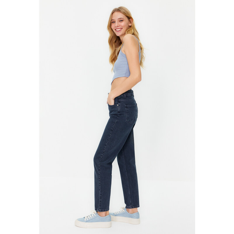 Trendyol Midnight Blue More Sustainable High Waist Slim Mom Jeans