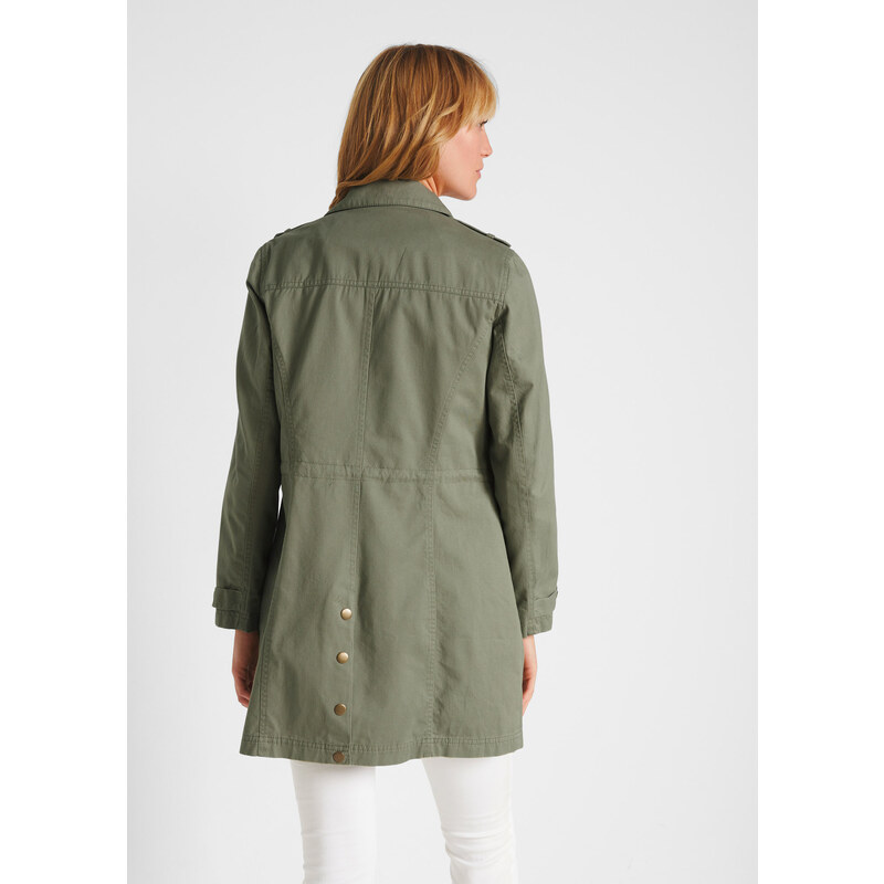 bonprix Parka bunda, bavlnená, utility štýl, polodlhá, farba zelená