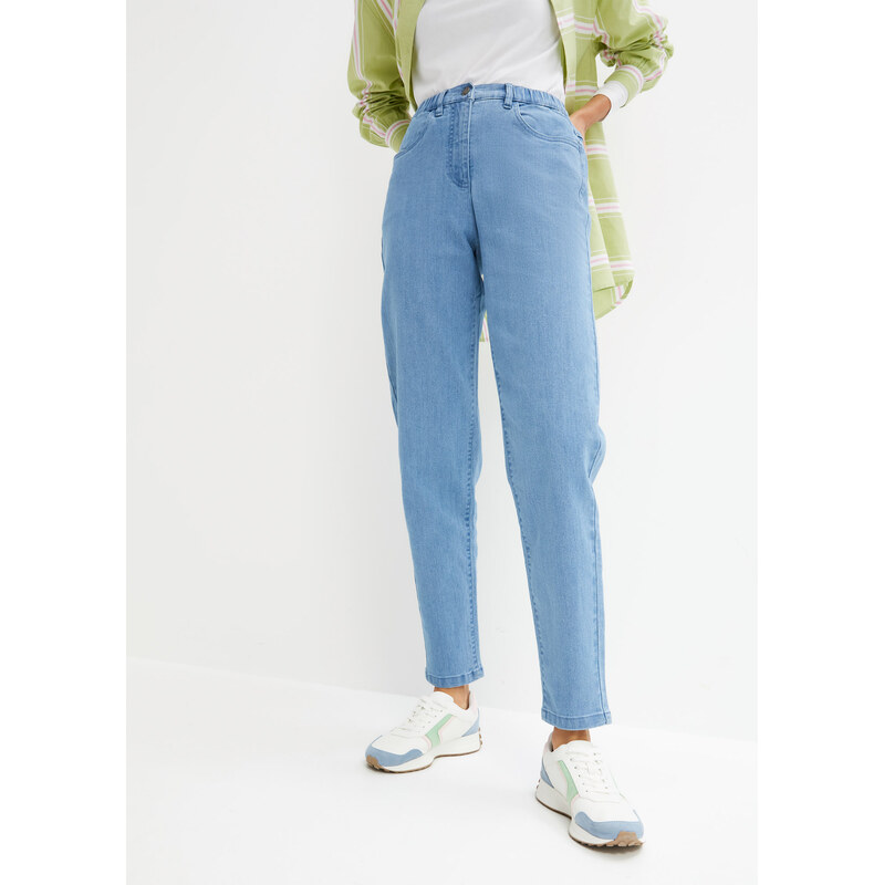 bonprix Strečové džínsy Mom, vysoký pás, farba modrá 62942561