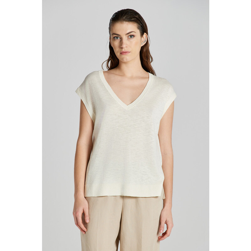 VESTA GANT LINEN BLEND V-NECK VEST CREAM 49374950