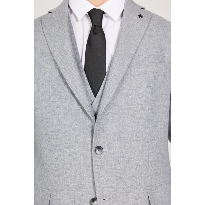 ALTINYILDIZ CLASSICS Men's Gray Slim Fit Slim Fit Mono Collar Patterned Vest Suit