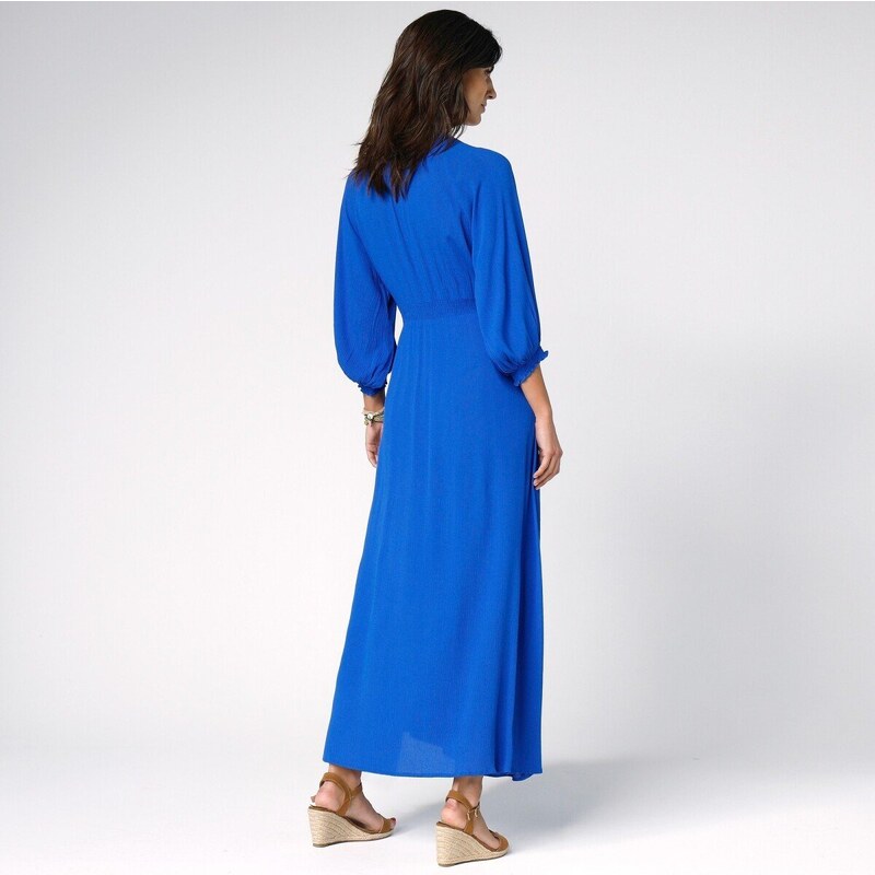 Blancheporte Jednofarebné dlhé šaty na gombíky modrá 044