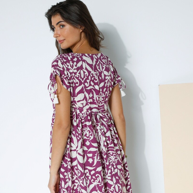 Blancheporte Midi šaty s potlačou purpurová/béžová 038