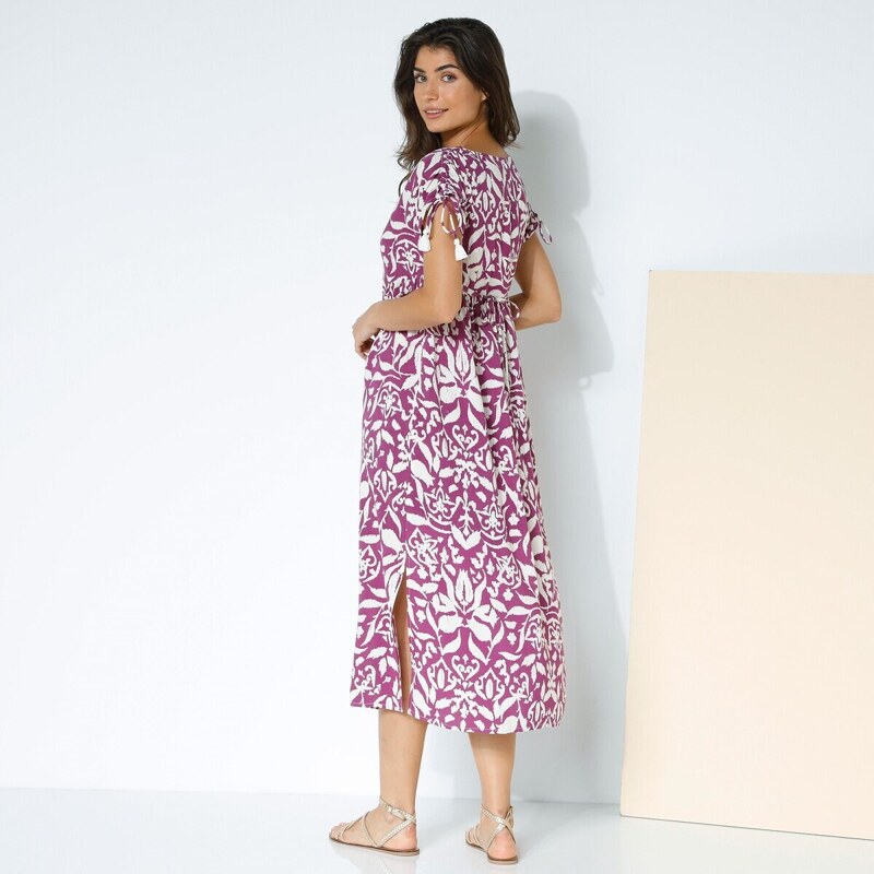 Blancheporte Midi šaty s potlačou purpurová/béžová 038