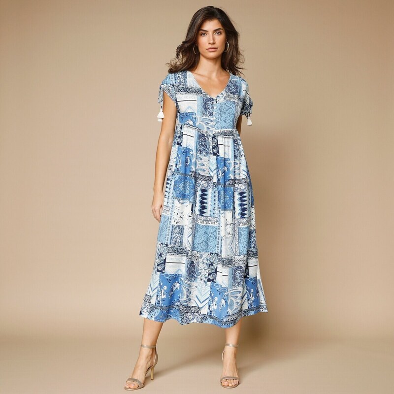 Blancheporte Polodlhé šaty s potlačou modrá/biela 036