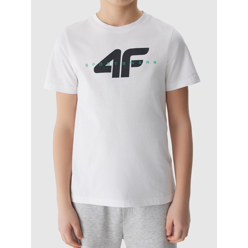 4F Chlapčenské tričko s potlačou z organickej bavlny - biele