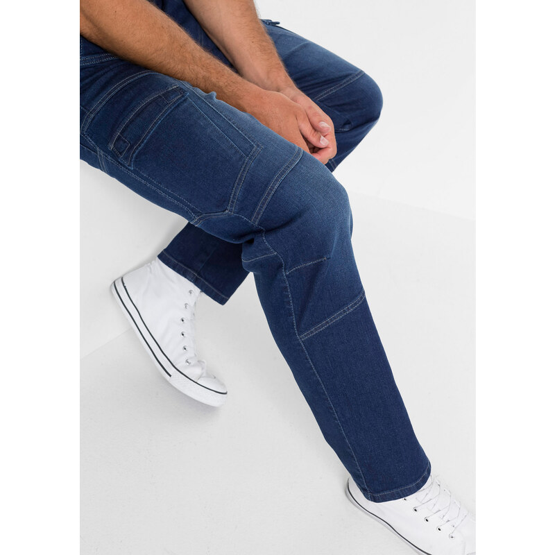 bonprix Strečové džínsy straight, kapsáčové, Regular Fit, farba modrá