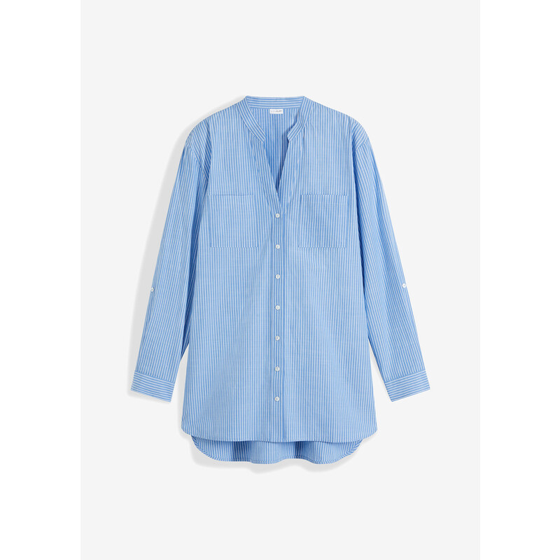 bonprix Dlhá blúzka s vyhrnutými rukávmi, farba modrá 49357604