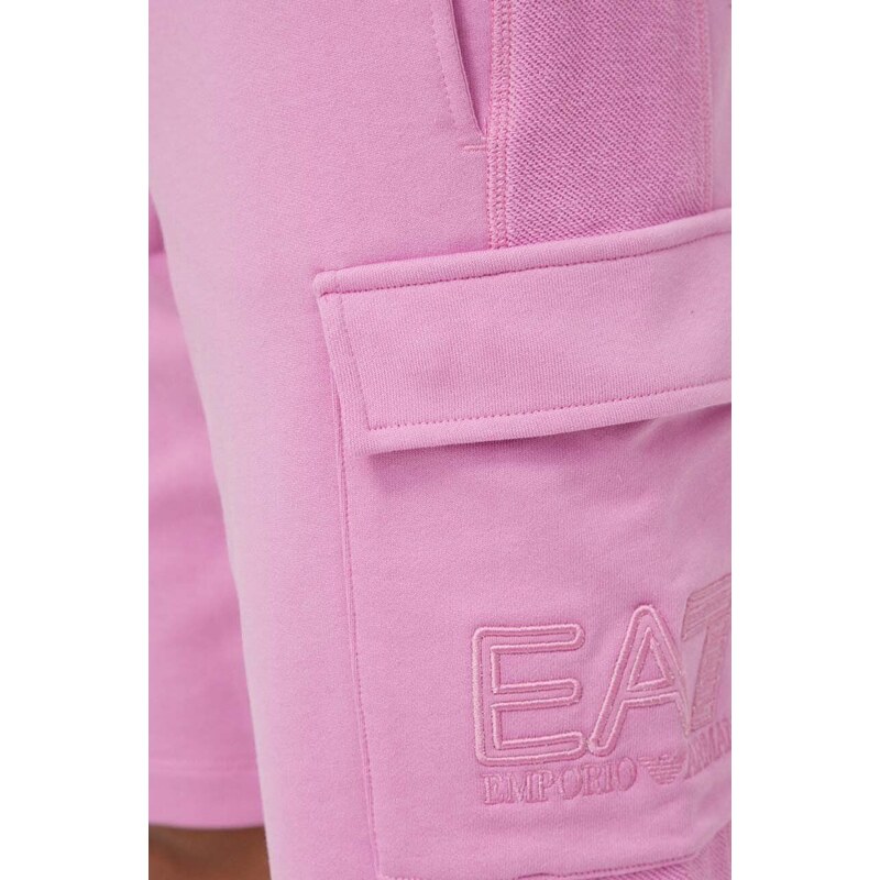Bavlnené šortky EA7 Emporio Armani ružová farba, jednofarebné