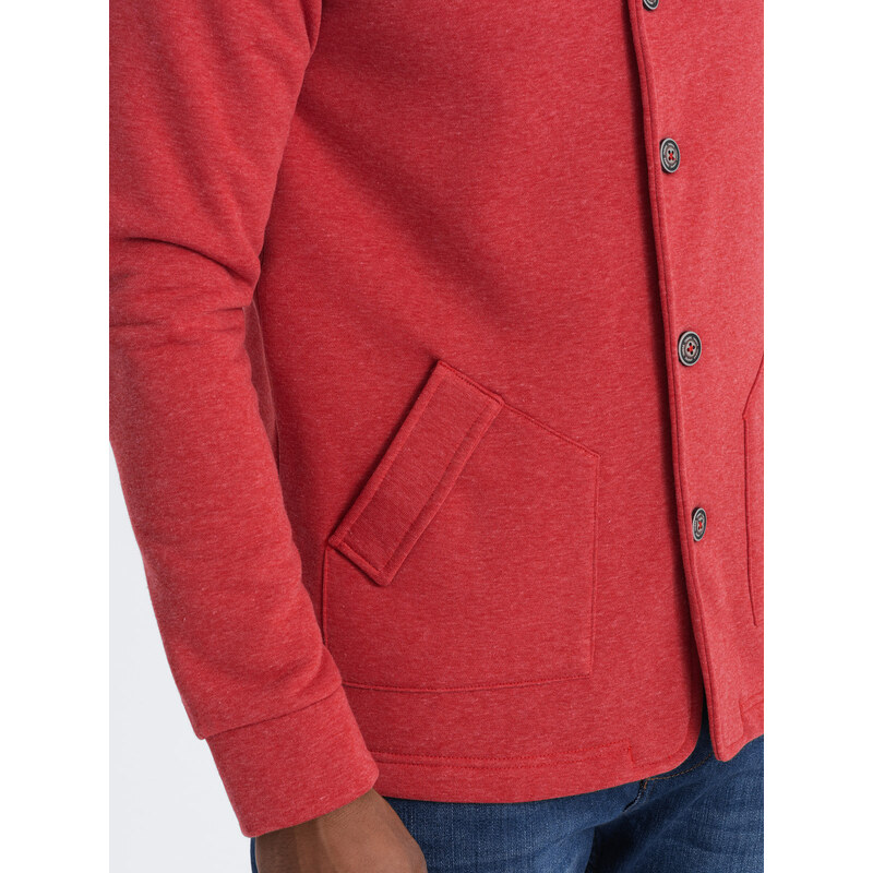 Ombre Clothing Pánska voľnočasová mikina s golierom na gombíky - červená melanž V3 OM-SSZP-0171