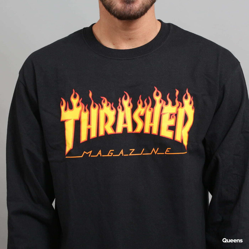 Pánske tričko Thrasher Flame Logo LS Tee Black