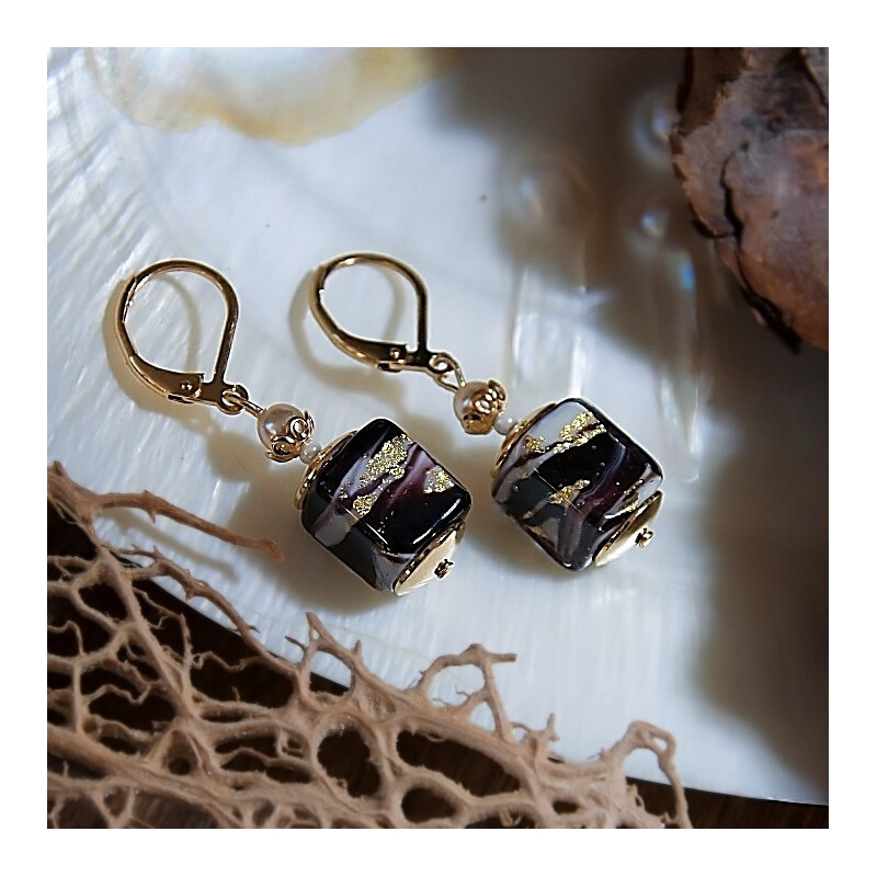 Lampglas Mimoriadne náušnice Tiger & Pearl s 24-karátovým zlatom v 67003950