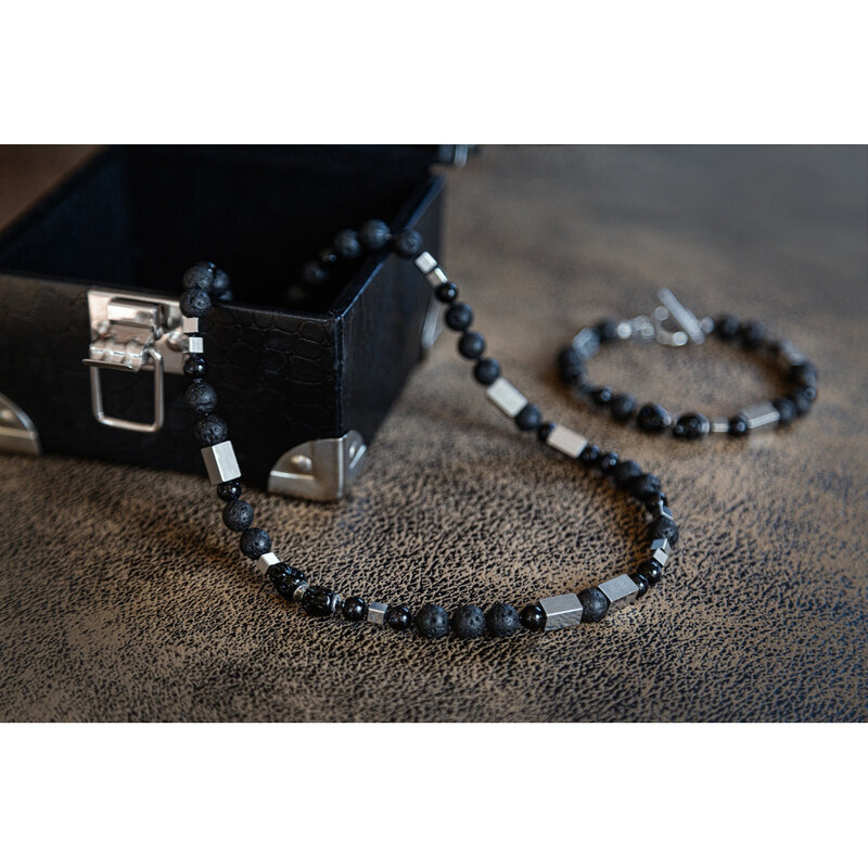 Lampglas Pánsky náhrdelník Cryptic Darkness s perlami Lampglas a 66581897