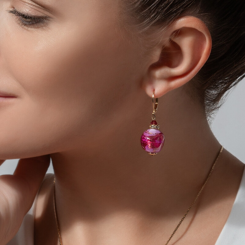 Lampglas Luxusné náušnice Raspberry Temptation s rýdzim zlatom v 66584843