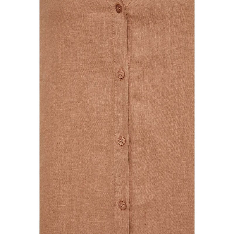 Ľanové šaty Mos Mosh hnedá farba, mini, rovný strih