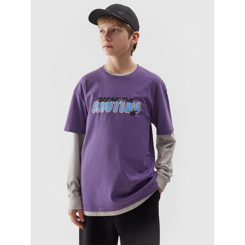 4F Chlapčenské tričko s potlačou - fialové