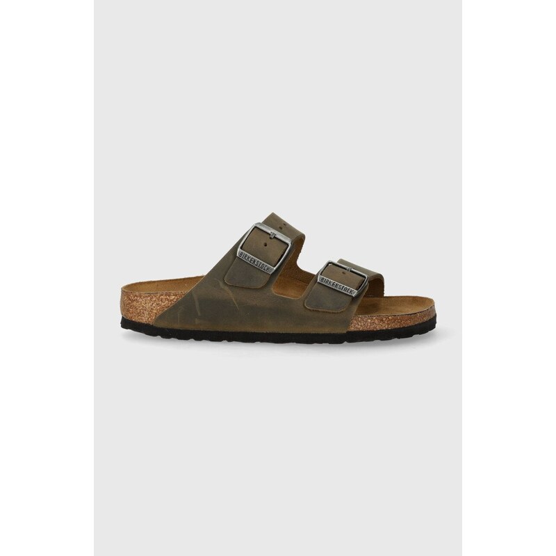 Nubukové šľapky Birkenstock Arizona zelená farba, 1027039