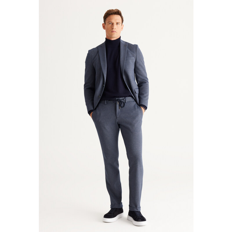ALTINYILDIZ CLASSICS Men's Navy Blue-Grey Slim Fit Slim Fit Slim Fit Dovetail Collar Patterned Suit