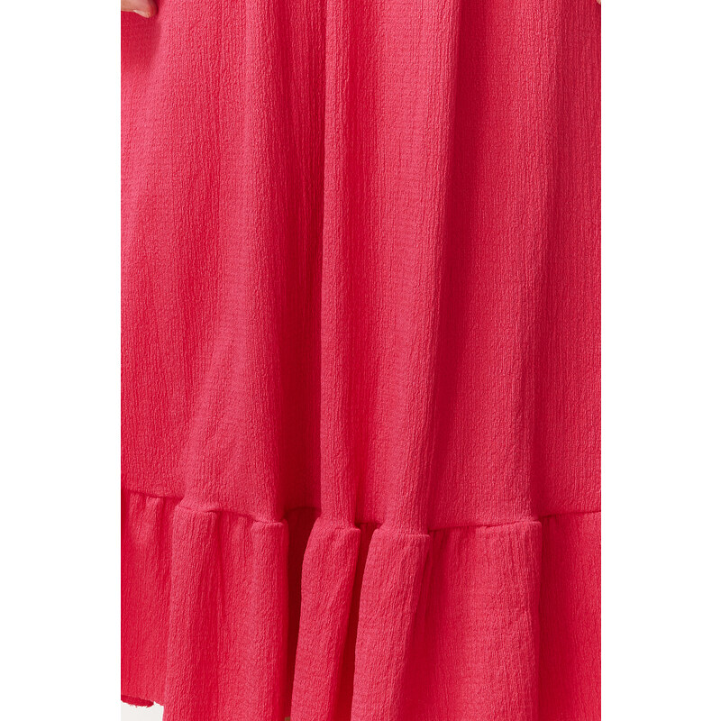 Trendyol Collection Fuchsiová hladká sukňa volánikový remienok s výstrihom do V Maxi rebrovaný pružný