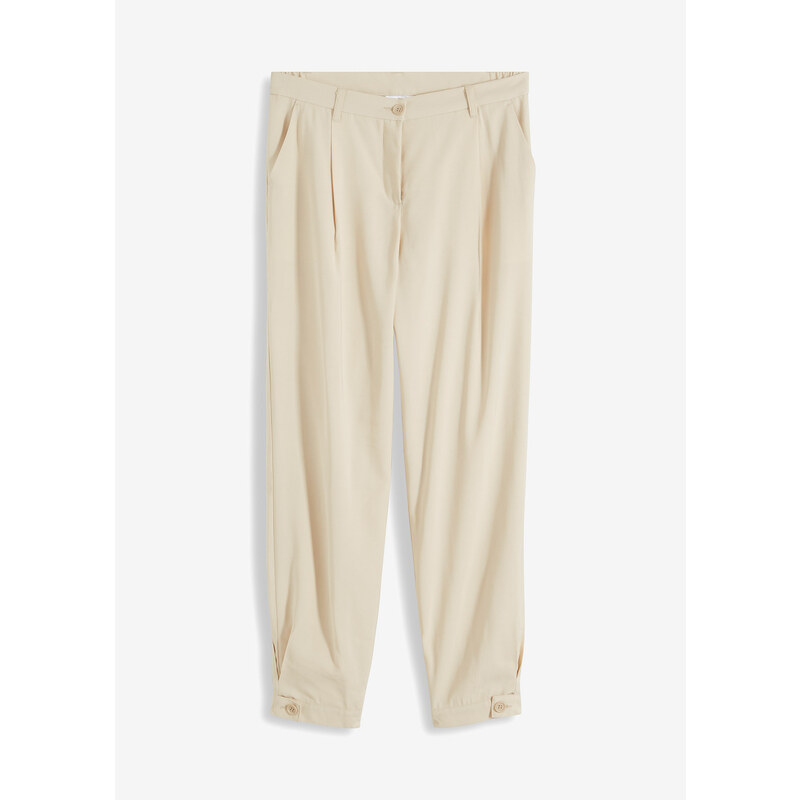 bonprix Ležérne nohavice so záhybmi na páse, farba béžová 49697232