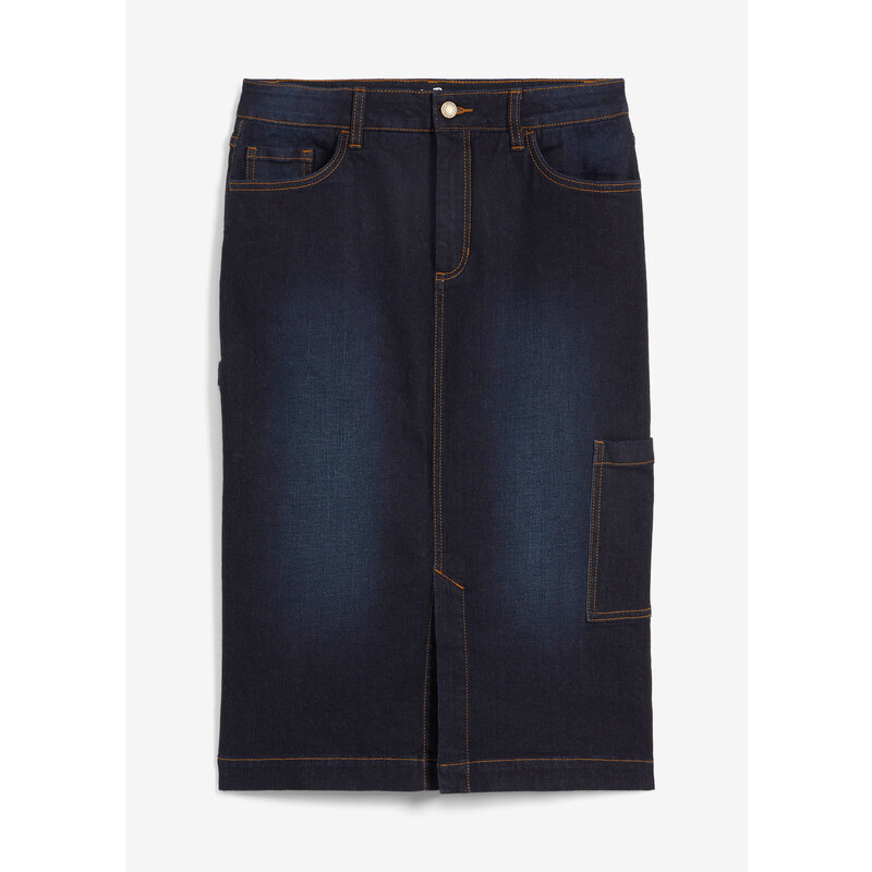 bonprix Džínsová sukňa s Worker detailami, farba modrá, rozm. 40
