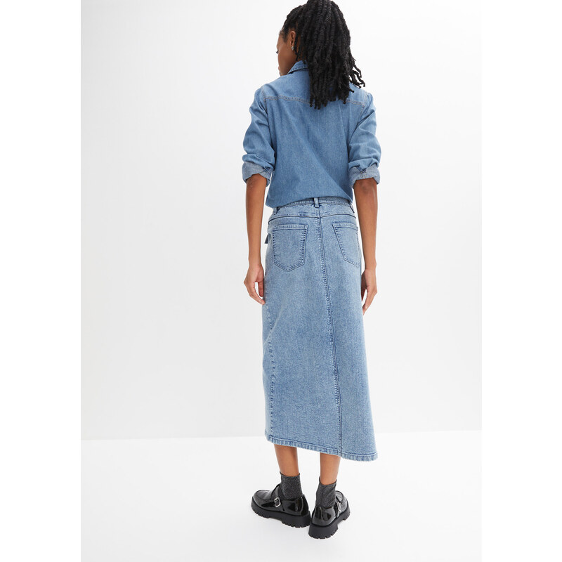 bonprix Džínsová sukňa s ozdobnými vreckami, farba modrá
