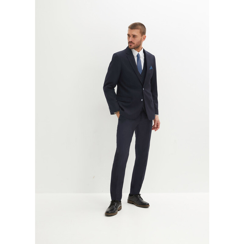 bonprix Oblek (4-dielna sada): sako, nohavice, vesta, kravata, farba modrá, rozm. 50