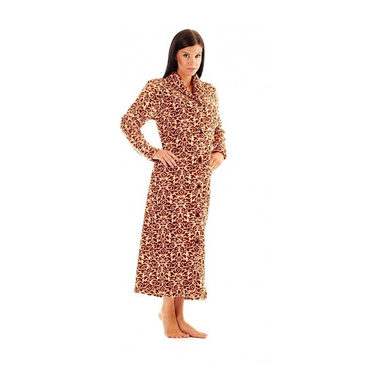 Dámsky župan so šálovým golierom VICTORIA 2130 8288 Hnedá vzor - 49777103