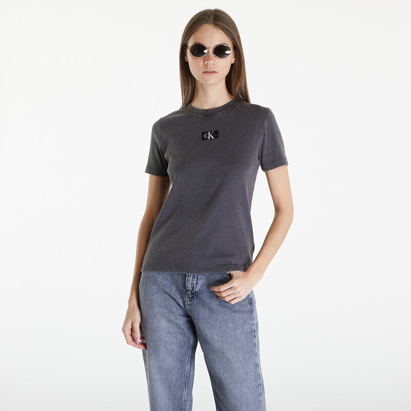 Dámské tričko Calvin Klein Jeans Label Washed Rib Slim Short Sleeve Tee Gray