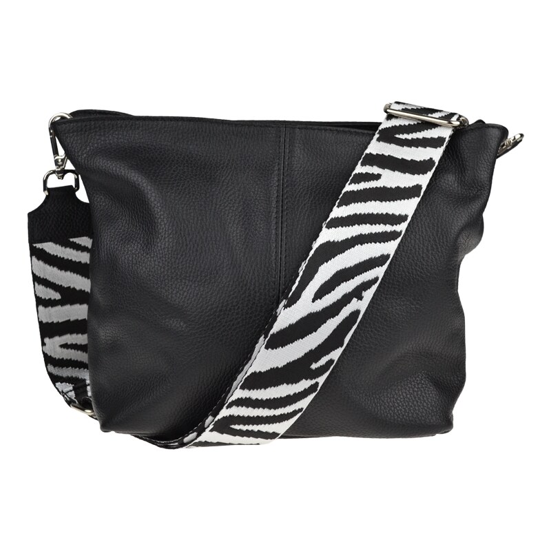 Čierna kožená talianska crossbody kabelka Prisca Nera s prídavným 49718274