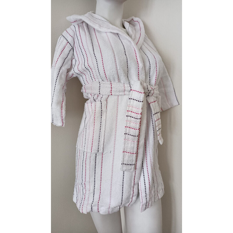 VÝPREDAJ - Dievčenský župan s kapucňou 9114 0100 biely s prúžkom - 49792742