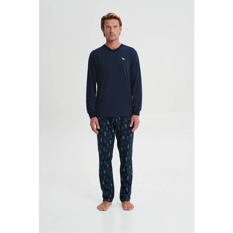 Pánske pyžamo s dlhým rukávom 19661 tmavomodré - Vamp 49798339