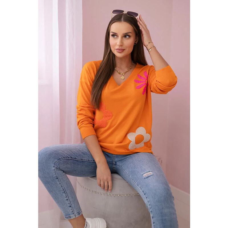 K-Fashion Svetrová blúzka s oranžovým kvetinovým vzorom 49801178