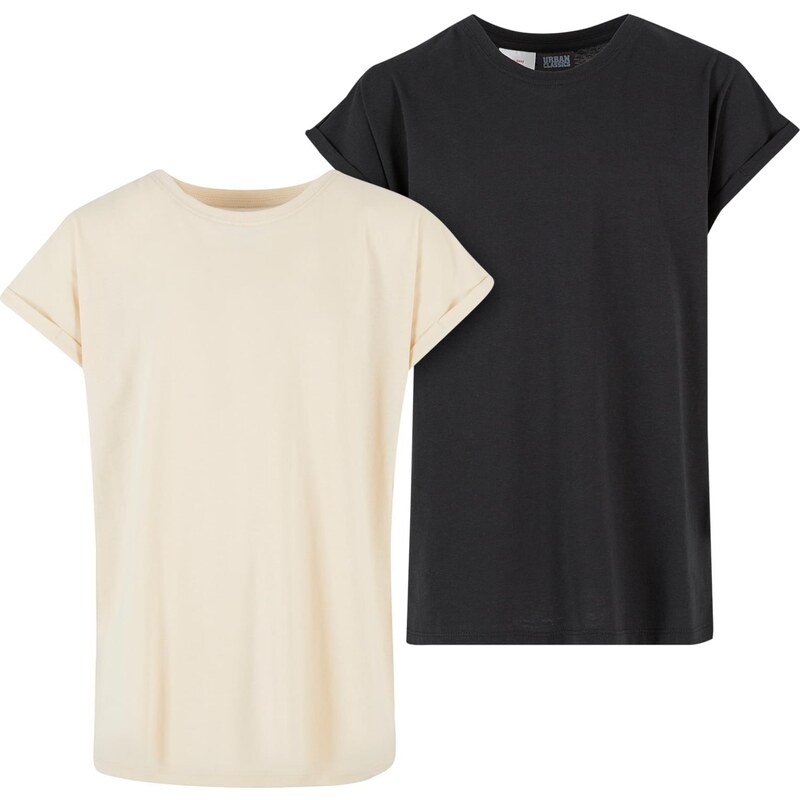 E-shop Urban Classics Girls Extended Shoulder Tee - 2 Pack Cream/Black