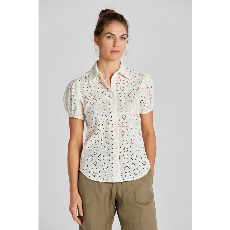 BLÚZKA GANT REG BRODERIE ANGLAISE SS SHIRT EGGSHELL 49844673