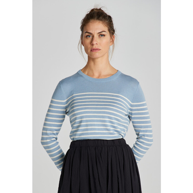 SVETER GANT FINE KNIT STRIPED C-NECK DOVE BLUE 49844706