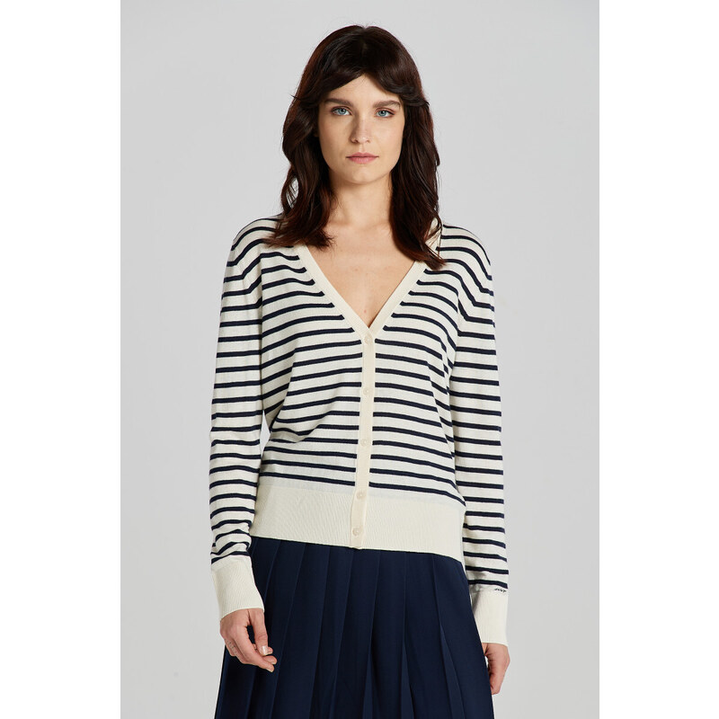 SVETER GANT FINE KNIT STRIPED CARDIGAN CREAM 49844721