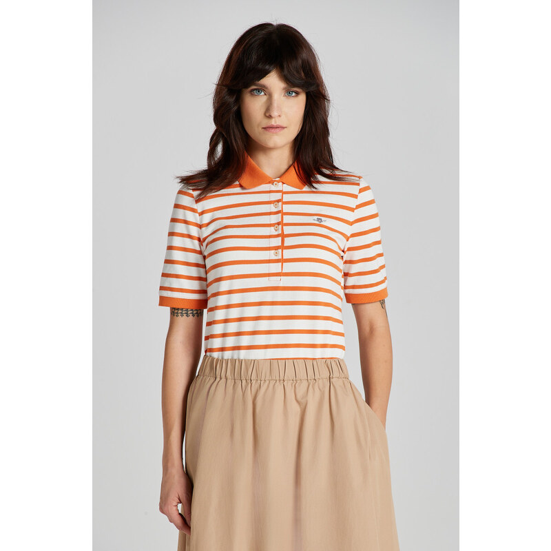 POLOKOŠEĽA GANT SLIM STRIPED SHIELD SS PIQUE POLO PUMPKIN ORANGE 49844732