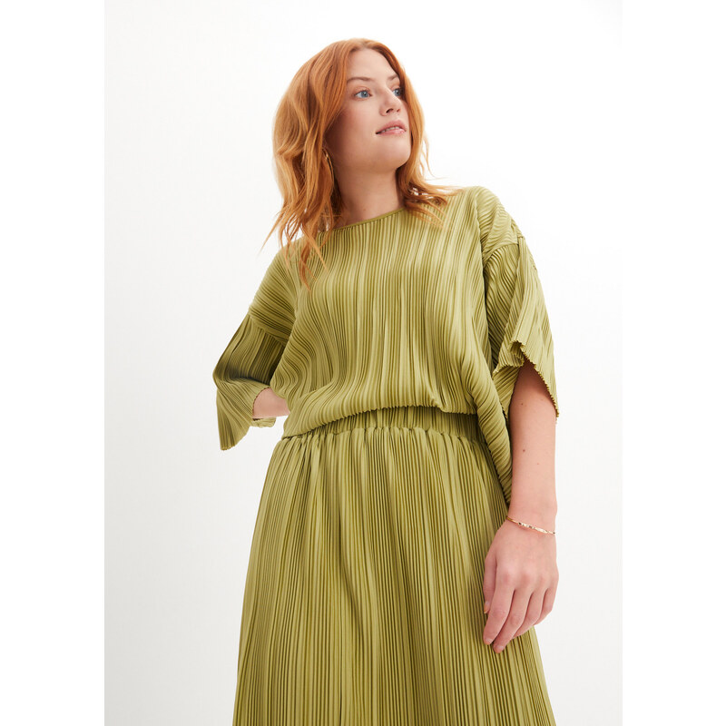 bonprix Midi úpletová sukňa zo štruktúrovaného džerseju, farba zelená