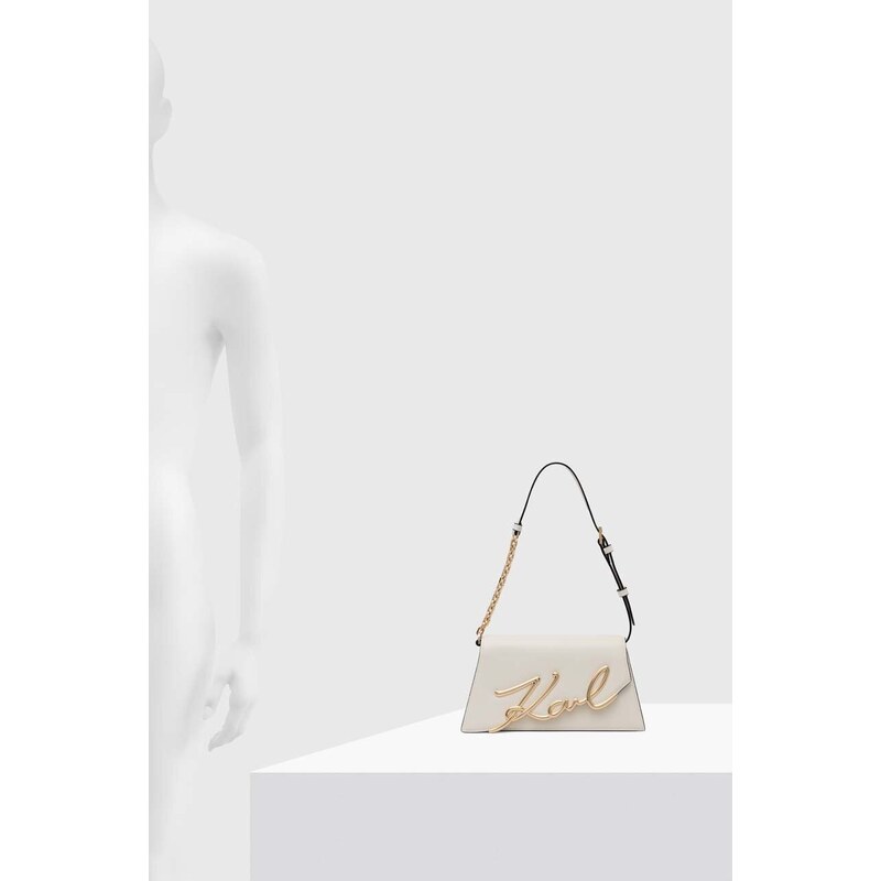 Kožená kabelka Karl Lagerfeld biela farba