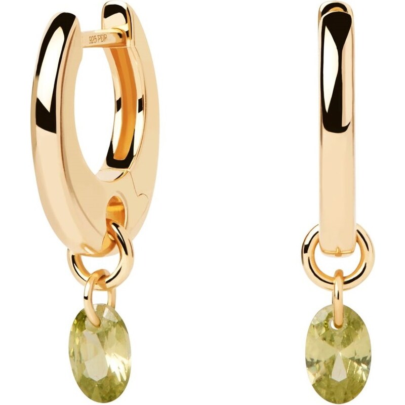 PDPAOLA Pozlátené kruhové náušnice s príveskami Green Lily Gold AR01 67734633