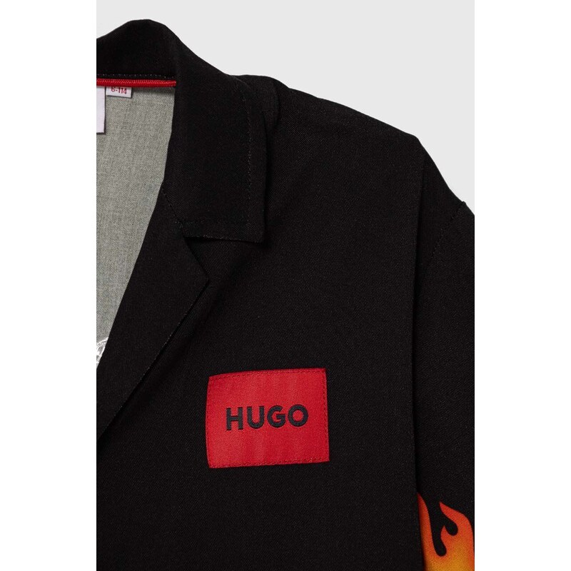 Detská bavlnená košeľa HUGO čierna farba