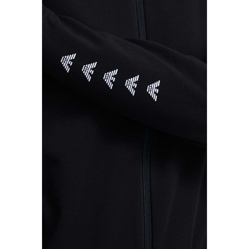 Mikina EA7 Emporio Armani dámska, čierna farba, s kapucňou, s potlačou
