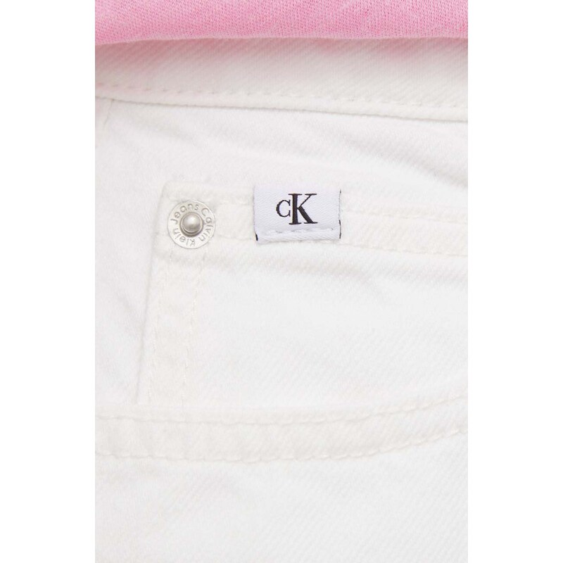 Rifľová sukňa Calvin Klein Jeans biela farba, mini, puzdrová, J20J222813