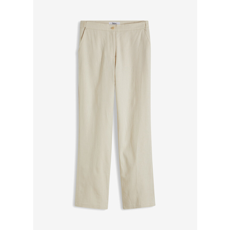 bonprix Plátené nohavice s vysokým pásom, farba béžová 49697177