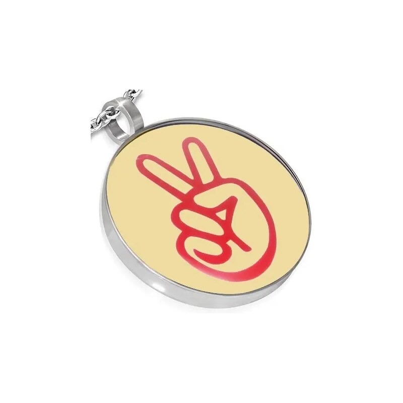 Šperky Eshop - Oceľový okrúhly prívesok - logo peace, ruka AA30.25