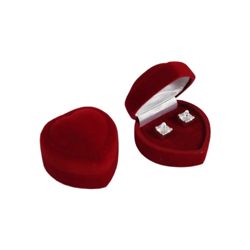 Šperky Eshop - Darčeková krabička na náušnice - bordové zamatové srdce Y25.6