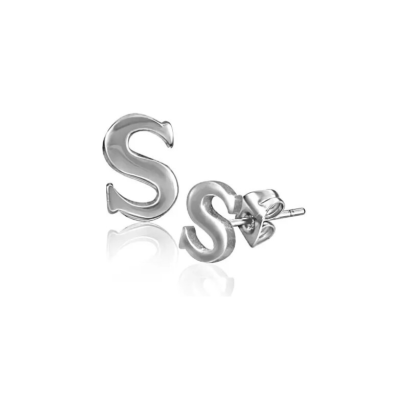 Šperky Eshop - Oceľové náušnice - písmenko S, hladký lesklý povrch AA10.17
